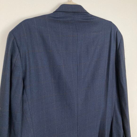 Karl Lagerfeld Mens 42R Blue Windowpane 100% Wool Blazer Suit Jacket Career - Picture 12 of 15